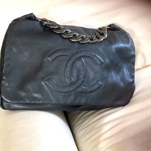 Chanel soft caviar flap shoulder bag , distressed metal link strap.